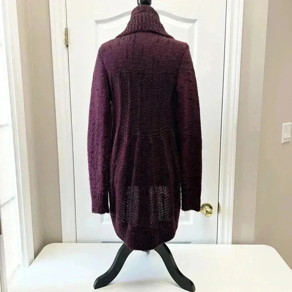 Ricki’s Circle Cardigan Open Front Draped  Collar Sweater Burgundy Black Small - Picture 11 of 12